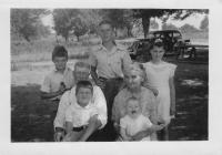 1941 Allendale, Michigan. From right to left. Back Row ; George Hubbard, Doug Gates, Barbara Jean (Lowing) Brink (age 9). Middle Row : Grandpa and Grandma DeNeff. Front row : Jim Hubbard, Bonnie Lou K