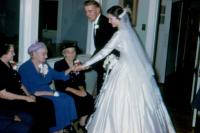 Oct. 9, 1954. Barbara Jean (Lowing) Brink and Irwin Jay Brink Wedding. Left to right. (Grandma) Cornelia (Stegeman) Brink, (Grandma) Climena (Scott) De Neff, (Grandma) Gertie Elzinga. Irwin Jay Brink,