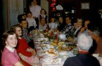 Christmas 1955, De Neff family dinner at Warner Street, Allendale. From left to right : Bonnie Lou Kraker (daughter of Edna (De Neff) Kraker, Doris Lowing's sister), (Florence) Mae (De Neff) Taylor, H