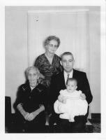 1961 4 generations : Jennie (Elzinga) Brink (Mom), Grandma elzinga (Gertie), Irwin Jay Brink, Jeanne Marie Brink. 