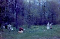May, 1962. Gathering Cowslip greens. - Harold Crandal Lowing (Dad) Farm 3695 Bauer Road, Jennison, Michigan