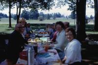 1963. Lowing family reunion. Left to right : (Uncle) Ervin Marion Lowing, (Aunt) Bernice (Klekotka) Lowing, ?, ?, Lorraine Rider, Leon Rider, (Cora) Doris (De Neff) Lowing (Mom), ?,?,(Aunt) Lilah Mayb