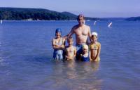 August, 1971. Glenn Lake (Michigan). Irwin with children. Jeanne Marie Brink, Robert Lowing Brink,  Irwin Jay Brink, Mary Lynne Brink, Anne Renee Brink