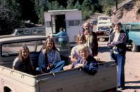 Sept. 1975. Geology trip -  Abiquiu, New Mexico. Anne Renee Brink, Jeanne Marie Brink, Mary Lynne Brink, Robert Lowing Brink, ?, Barbara Jean (Lowing) Brink.
