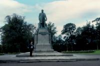 August, 1987. Irwin Jay Brink at Dunfermline, Scotland. Statue of Andrew Carnegie.